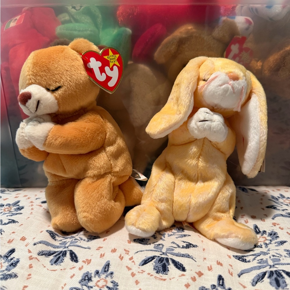 Ty Plush Prayer Bear and Bunny - Brown and Yellow